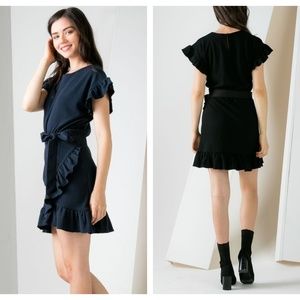 THML Black Ruffle Wrap-Style Short Dress